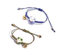 2pcs Feng Shui Lucky Ceramics Cat Good Luck Wealth Couple Bracelet Beaded Adjustable Sting Thread Rope with Bell Wealth Health Fortune Rich Money Symbol for Women BFF Friendship Jewelry, rope, ceramic