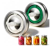 2Pcs Fermentation Lids for Mason Jars Wide Mouth, 86mm Stainless Steel Fermenting Lids with Airlock Valve & Date Tracker for Kimchi, Sauerkraut, Pickles, Kombucha