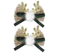 2PCS Festive Deer Antler Hairpins with Bow Accent Felt Plush Hair Accessories Designed for Holiday Hairstyles and Seasonal Party Wear (green-2pcs)