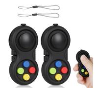 2Pcs Fidget Pad Controller with 8 Sensory Functions, Handheld Stress Relief Toy for ADHD, Autism & Anxiety, Portable Pocket Desk Toy for Kids & Adults, Silent & Audible Clicking (Black)