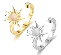 2Pcs Fidget Rings for Anxiety Women, Anxiety Rings for Women Ring Jewellery | Silver Rings Women, Adjustable Fidget Rings for Women, Womens Teen Girls Spinner Fidget Ring Gift