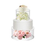 2Pcs Fillable Cake Stand,Clear Acrylic Cake Risers,15cm+25cm 2 Tier Hollow Bottom Stackable Cylinder Cake Display Riser,Tabletop Cake Decorative for Wedding Birthday Holiday Party