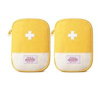 2Pcs First Aid Bag Empty,Small Portable Empty First Aid Kit Bag Waterproof Section Dividers Travel Medicine Bag for Emergency for Home Office Car Outdoors Boat Camping Hiking Cycling (Yellow)