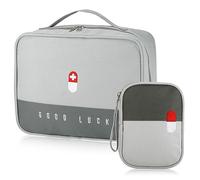 2Pcs First Aid Bag Empty, Waterproof Travel Medical Bag with 2 Size, Medicine Storage Bags with Built-in Compartment, Portable Medicines Bags for Travelling Camping Home Hiking (Grey)
