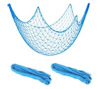 2pcs Fish Net Decorations for Party, 80x40in/200x100cm Cotton Hawaiian Fishing Net Nautical Themed Fishnet for Pirate Ocean Party Table Wall backdrop Decor Supplies (Blue)