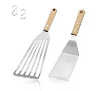 2pcs Fish Spatula, TACYKIBD Stainless Steel Spatula Turner with Wooden Handle and Hooks, 12 Inch Slotted Metal Spatula for Flipping Frying Grilling Cooking Fish Eggs Meat French Fries