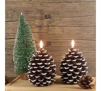 2PCS Flameless Pinecone Candles, Battery Operated Flickering Wick Real Wax Pine Cone Candles, Pinecone Flameless Candles Chalky Brown Finish Pine Cone Figural, Real Wax Unscented LED Candles for Decor