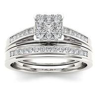 2PCS Flash Diamond Engagement Rings Simulated Sterling Silver Couple Zircon Diamond Rings Set, Wedding Promise Love Relationship Rings Engagement Wedding Band Set Size 9