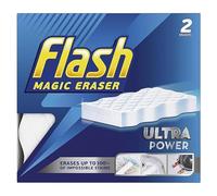 2pcs Flash Magic Eraser Ultra Power Cleaning Sponges, No Chemicals Needed, Removes Tough Marks, Scuffs, Crayon, Grease & Grime from Walls, Tiles, Floors, Sinks, Kitchen & Bathroom Surfaces (Pack of 1)