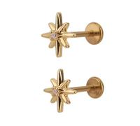 2pcs Flat Back Earrings for Women, Titanium Alloy Zircon Small Star Stud Earrings Cartilage Flat Back Stud Jewelry for Women