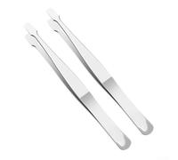 2Pcs Flat Tip Tweezers Set Stainless Steel For Collectors And Industrial Applications Including Stamps Documents And Cards(2pcs Silver)