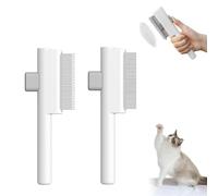 2Pcs Flea Comb for Cats Dogs, Self Cleaning Pet Flea Comb Grooming Brush, Cat Dog Fleas Combs with Release Button, Stainless Steel Teeth for Removing Matted Fur (Fine-Toothed & Dual-Length Teeth)