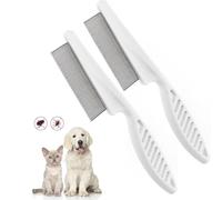 2Pcs Flea Comb for Dogs Cats, Dog Hair Comb Grooming Tool for Removing Tear Stains, Fleas, Dandruff, Lice Flea Comb Stainless Steel Lice and Tick Combs for Cats