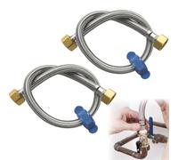 2PCS Flexible Pipes 304 Stainless Steel Braided Hose Universal 4-Point Water Inlet Hose for Hot and Cold Water 50cm Long Hose Pipes Tail Repalcement for Bathroom Kitchen Boiler Toilet Water Heaters