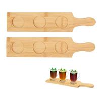 2PCS Flight Board for Tasting, 3 Slots Bamboo Wine Holder Serving Display Rack Paddle for Whiskey, Beer, Drink Glass Jars 2.2inch Dia Base, (Round) 15.0L x 3.9W