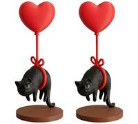 2PCS Floating Cat Ornament, Cute Curious Little Cat Ornament, Creative Floating Heart Illusion Cat Decor with Red Heart Balloon, Adds Humor & Touch of Room