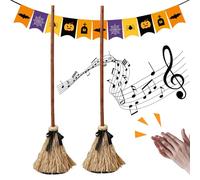 2PCS Floating Witch's Broom, 110 * 25cm Tall Animated Floating Witch's Broom, Luminous Suspension Design, Battery-powered, Accompanied By Realistic Laughter, Simulates Real Flight Trajectory