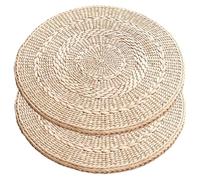 2Pcs Floor Cushions 16 inch, Woven Grass Floor Pillow for Home Yoga and Meditation Japanese Style Soft Sitting Mat for Home Tatami Bay Window and Prayer Use