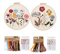 2PCS Floral Embroidery Kit, Embroidery Starter Kit with Embroidery Fabric with Floral Patterns Embroidery Hoop Needles Thread and Instructions Adult Women’s Hobbie (Pattern A+B)