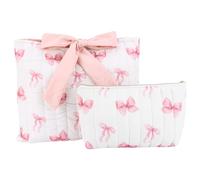 2Pcs Floral Fabric Makeup Bag with Bow Bible Sleeve Book Covers Lightweight for Shopping Travel Daily Office Work Outing Gifts