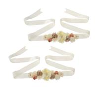 2Pcs Floral Maternity Sash Belt Belly Band for Expecting Mothers Elegant Flower Design with Rhinestones for Showers and Wedding Parties Beige