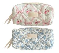 2pcs Floral Pencil Case, Pink/Blue, 19x8.5x7.5cm, Portable Aesthetic Pencils Pouch, Travel Cosmetic Bag with Zipper, for Pens, Pencils, Erasers, Color Pens