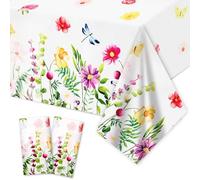 2pcs Floral Tablecloths, 108x54 Inch Spring Summer Rectangular Plastic Floral Table Cloth Wipe Clean Flower Table Runner Waterproof Covers for Kitchen Picnic Garden Outdoor Party Decor