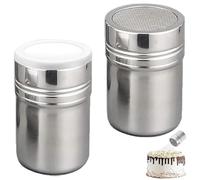 2PCS Flour Shaker Set, Stainless Steel Icing Sugar Shaker with Fine Mesh Lid, Handy Icing Sugar Shaker Duster and Chocolate Duster for Baking & Desserts