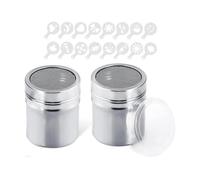 2Pcs Flour Sugar Salt Shaker, 16 Moulds - 7oz Stainless Steel Chocolate Powder Shaker, Fine Mesh Flour Duster for Flour, Sugar, and Cocoa in Baking & Cooking