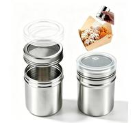 2Pcs Flour Sugar Salt Shaker with Sealed Lid - 7oz Stainless Steel Fine Mesh Powder Duster for Baking, Multi-Purpose Kitchen Sifter for Icing Sugar, Cocoa, Cinnamon, Coffee & Cappuccino(Silver)