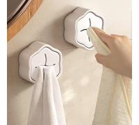 2PCS Flower Adhesive Towel Holder, Wall Mounted Silicone Push in Towel Plug Hooks, No Drilling Self Adhesive Cloth Hanger Clips for Bathroom, Kitchen, Cabinet & Home Storage