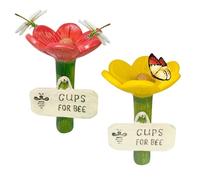 2pcs Flower Bee Waterer, 6.5x11cm Bee Watering Stations with Stake Base, Hygienic Thirsty Pollinators Feeder, Colorful Flower Shaped Garden Pollinators Drinking Cups for Lawn Driveway Farm Patio