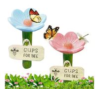 2pcs Flower Bee Waterer, 6.5x11cm Bee Watering Stations with Stake Base, Hygienic Thirsty Pollinators Feeder, Colorful Flower Shaped Garden Pollinators Drinking Cups for Lawn Driveway Farm Patio