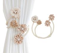 2PCS Flower Curtain Tiebacks, Natural Rustic Rope Tie Backs Rope Knot Decorative Holdbacks for home, office, restaurant, bar, office, hotel window