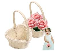 2pcs Flower Girl Basket Heart-shaped Plastic Rattan Flower Basket with Handle Pastoral Decorative Flower Girl Baskets for Weddings Ceremony Home Flower Basket for Flower Girl