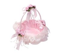 2Pcs Flower Girl Basket Pink Lace,Wedding Flower Girl Basket Pink Wedding Petals Basket Wedding Gift Basket Satin Handheld Flower Baskets Wedding Basket for Flower Girls Wedding Ceremony Party(Pink)