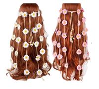 2PCS Flower Headband for Women, Colorful Tassel Headbands,Summer Sunflower Hair Accessories Bohemian Hawaii Beach Hairbands Hippie Rave Hair Accessories for Women Girls