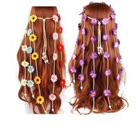 2PCS Flower Headband for Women, Colorful Tassel Headbands,Summer Sunflower Hair Accessories Bohemian Hawaii Beach Hairbands Hippie Rave Hair Accessories for Women Girls