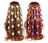 2PCS Flower Headband for Women, Colorful Tassel Headbands,Summer Sunflower Hair Accessories Bohemian Hawaii Beach Hairbands Hippie Rave Hair Accessories for Women Girls
