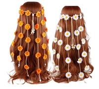 2PCS Flower Headband for Women, Colorful Tassel Headbands,Summer Sunflower Hair Accessories Bohemian Hawaii Beach Hairbands Hippie Rave Hair Accessories for Women Girls