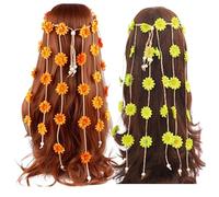 2PCS Flower Headband for Women, Colorful Tassel Headbands,Summer Sunflower Hair Accessories Bohemian Hawaii Beach Hairbands Hippie Rave Hair Accessories for Women Girls