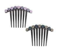 2pcs Flower Patterned Hair Comb Rhinestone Side Comb for Brides | Seven Teeth Hairpin, Elegant Updo Finishing, Simple Fashionable Style, Colour Random Color