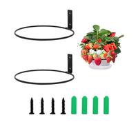 2Pcs Flower Pot Holder Planter, Black Ring Wall Mounted Plant Hook Hanging Plant Stand Ring Hooks Metal Plant Bracket for Indoor/Outdoor Garden Home Decoration Fence Balcony, Set of 2 (8 Inch)