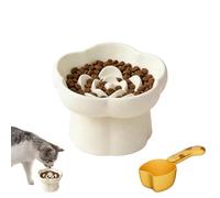 2Pcs Flower Raised Slow Feeder Cat Bowl Set, Ceramic Bowl Anti Vomiting | Ceramic, Elevated Puzzle Feeder for Indoor Cats Dry/Wet Food (1 bowl+1 spoon)