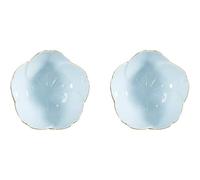 2Pcs Flower Shaped Seasoning Bowls, Ceramic Mini Serving Bowls, for Dessert, Snack, Soy Sauce, Kitchen Prep (Blue)