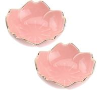 2Pcs Flower Shaped Seasoning Bowls, Ceramic Mini Serving Bowls, for Dessert, Snack, Soy Sauce, Kitchen Prep (Pink)
