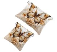 2Pcs Flowers Surround Butterflies-1772 Pocket Cosmetic Bag for Purses, Waterproof Makeup Bag Cosmetic Pouch, Portable No Zipper Makeup Bag, Multicolor 09, A：7.1x5.8in/18x14.8cm，B:4.7x4.5in/12x11.5cm