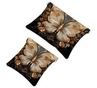 2Pcs Flowers Surround Butterflies-1772 Pocket Cosmetic Bag for Purses, Waterproof Makeup Bag Cosmetic Pouch, Portable No Zipper Makeup Bag, Multicolor 05, A：7.1x5.8in/18x14.8cm，B:4.7x4.5in/12x11.5cm