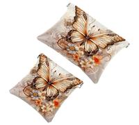 2Pcs Flowers Surround Butterflies-1772 Pocket Cosmetic Bag for Purses, Waterproof Makeup Bag Cosmetic Pouch, Portable No Zipper Makeup Bag, Multicolor 06, A：7.1x5.8in/18x14.8cm，B:4.7x4.5in/12x11.5cm