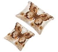 2Pcs Flowers Surround Butterflies-1772 Pocket Cosmetic Bag for Purses, Waterproof Makeup Bag Cosmetic Pouch, Portable No Zipper Makeup Bag, Multicolor 02, A：7.1x5.8in/18x14.8cm，B:4.7x4.5in/12x11.5cm